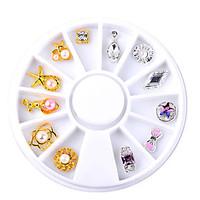 12pcs/Box Gold Silver Bow Flowers Design Alloy Nail Decoration Wheel 3D Charm Nail Jewelry Accessories