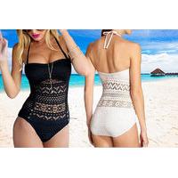 £12 instead of £34.99 for a crochet swimsuit - choose black or white from Bluebell Retail Ltd - save 66%