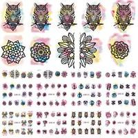 12 Designs Owl/Flower Watercolor Nail Stickers Beauty Nail Art Temporarily Watermark Nail Tips Decals DIY BN433-444