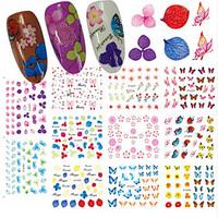 12Design/pcs Fashion Sweet Flower Beautiful Butterfly Decoration Nail Art DIY Beauty 3D Sticker E490-500