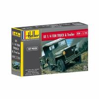 1:35 Heller Jeep Willis & Trailer Model Kit