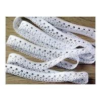 13mm Flat Narrow Metallic Lace Trimming White & Silver