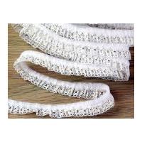 13mm Frilled Gathered Narrow Metallic Lace Trimming White & Gold