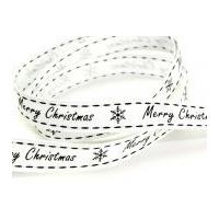 13mm Merry Christmas Print Grosgrain Ribbon 20m White/Black