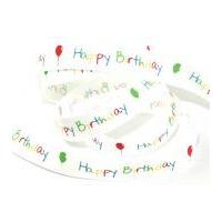 13mm Happy Birthday Greeting Satin Ribbon Multicoloured
