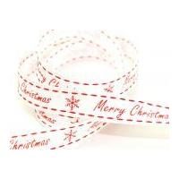 13mm Merry Christmas Print Grosgrain Ribbon 20m White/Red