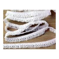 13mm frilled gathered narrow metallic lace trimming white irridescent