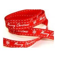 13mm Merry Christmas Print Grosgrain Ribbon 20m Red/White
