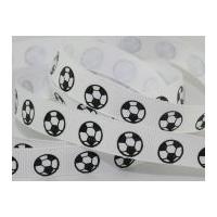 13mm Football Print Grosgrain Ribbon White