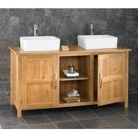 130cm Wide Ohio Solid Oak Double Two Basin Bathroom Vanity Cabinet