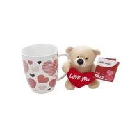 14oz Heart Print Mug With Love You Teddy Bear