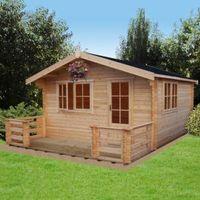 14X19 Kinver 34mm Tongue & Groove Timber Log Cabin with Felt Roof Tiles