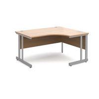 1400MM RH ERGONOMIC DESK IN BEECH DOUBLE UPRIGHT LEG DESIGN ADJUSTABLE FEET CABLE ACCESS PORTS 25MM