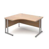 1400MM LH ERGONOMIC DESK IN BEECH 25MM THICH TOP SILVER CANTILEVER DELUX DOUBLE UPRIGHT LEGS FOR STRENGTH ACCEPTS 1 FIXED P