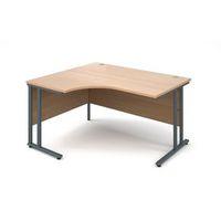 1400MM LH ERGONOMIC DESK IN BEECH 25MM THICH TOP GRAPHITE CANTILEVER DELUX DOUBLE UPRIGHT LEGS FOR STRENGTH