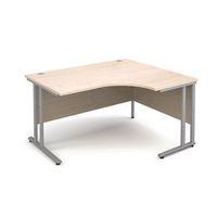 1400MM RH ERGONOMIC DESK IN OAK 25MM THICH TOP SILVER CANTILEVER DELUX DOUBLE UPRIGHT LEGS FOR STRENGTH ACCEPTS 1 FIXED P