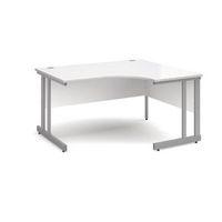 1400MM RH ERGONOMIC DESK IN WHITE DOUBLE UPRIGHT LEG DESIGN ADJUSTABLE FEET CABLE ACCESS PORTS 25MM