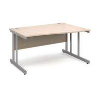 1400 LONG RIGHT HAND WAVE DESK IN MAPLE, SILVER FRAME