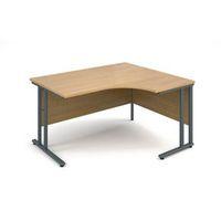 1400MM RH ERGONOMIC DESK IN OAK 25MM THICH TOP GRAPHITE CANTILEVER DELUX DOUBLE UPRIGHT LEGS FOR STRENGTH ACCEPTS 1 FIXED P