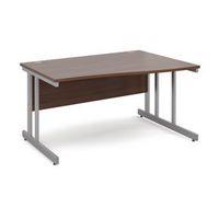 1400 long right hand wave desk in walnut silver frame