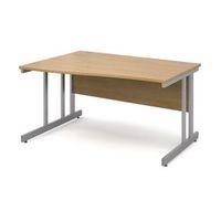 1400 LONG LEFT HAND WAVE DESK IN OAK, SILVER FRAME