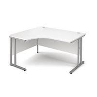 1400MM LH ERGONOMIC DESK IN WHITE 25MM THICH TOP SILVER CANTILEVER DELUX DOUBLE UPRIGHT LEGS FOR STRENGTH ACCEPTS 1 FIXED P