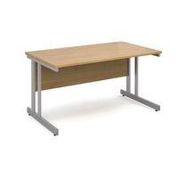 1400 LONG DOUBLE CANTILEVER DESK IN OAK, SILVER FRAME