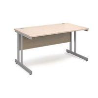 1400 LONG DOUBLE CANTILEVER DESK IN MAPLE, SILVER FRAME