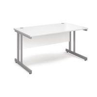 1400 LONG DOUBLE CANTILEVER DESK IN WHITE, SILVER FRAME