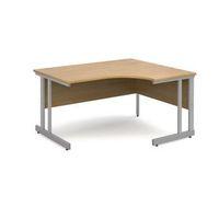 1400MM RH ERGONOMIC DESK IN OAK DOUBLE UPRIGHT LEG DESIGN ADJUSTABLE FEET CABLE ACCESS PORTS 25MM