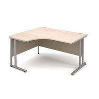 1400MM LH ERGONOMIC DESK IN MAPLE 25MM THICH TOP SILVER CANTILEVER DELUX DOUBLE UPRIGHT LEGS FOR STRENGTH ACCEPTS 1 FIXED P