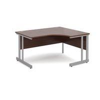 1400MM RH ERGONOMIC DESK IN WALNUT DOUBLE UPRIGHT LEG DESIGN ADJUSTABLE FEET CABLE ACCESS PORTS 25MM