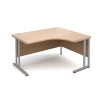 1400MM RH ERGONOMIC DESK IN BEECH 25MM THICH TOP SILVER CANTILEVER DELUX DOUBLE UPRIGHT LEGS FOR STRENGTH ACCEPTS 1 FIXED P