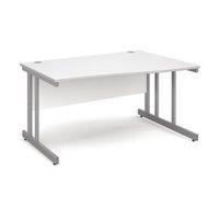 1400 LONG RIGHT HAND WAVE DESK IN WHITE, SILVER FRAME