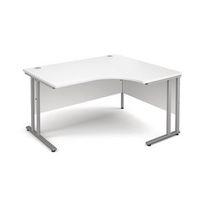 1400MM RH ERGONOMIC DESK IN WHITE 25MM THICH TOP SILVER CANTILEVER DELUX DOUBLE UPRIGHT LEGS FOR STRENGTH ACCEPTS 1 FIXED P