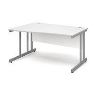 1400 LONG LEFT HAND WAVE DESK IN WHITE, SILVER FRAME