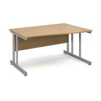 1400 LONG RIGHT HAND WAVE DESK IN OAK, SILVER FRAME