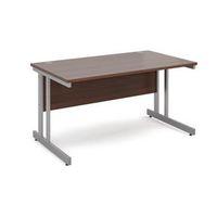 1400 LONG DOUBLE CANTILEVER DESK IN WALNUT, SILVER FRAME