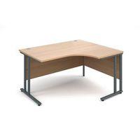 1400MM RH ERGONOMIC DESK IN BEECH 25MM THICH TOP GRAPHITE CANTILEVER DELUX DOUBLE UPRIGHT LEGS FOR STRENGTH