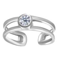 14k white gold cz bezel set double bar cuff style adjustable toe ring