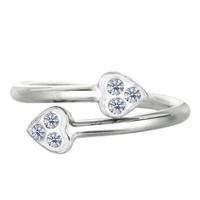 14K White Gold Hearts With CZ Stones By Pass Style Adjustable Toe Ring