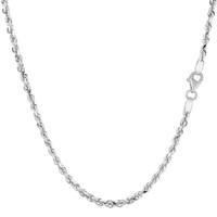 14k White Gold Solid Diamond Cut Royal Rope Chain Necklace, 2.25mm