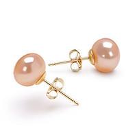 14k Gold Pink 7.5-8mm AAA Freshwater Pearl EarringImitation Diamond Birthstone