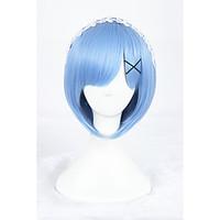 14Inches Short Ice Blue Life in a Different World From Zero Rem Anime Cosplay Wig CS-288D