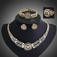 14K Rose-Gold-Filled Austrian Crystal Ancient Egyptian Culture Necklace Bracelet Earrings Ring Jewelry Sets