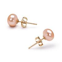 14k Gold Pink 6.5 - 7mm AAA Freshwater Pearl EarringImitation Diamond Birthstone