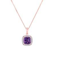 14ct Rose Gold Square Amethyst Diamond Cluster Pendant SKP12117-A14ct