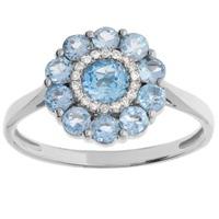 14ct White Gold Diamond Blue Topaz Flower Cluster Ring SKR1219314ct M