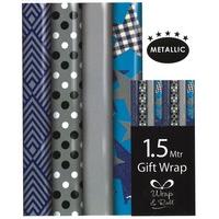 15m 36pc eurowrap metallic male gift wraps rolls