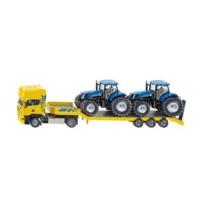 1:50 Siku Scania Truck With Low Loader & 2 New Holland Tractors